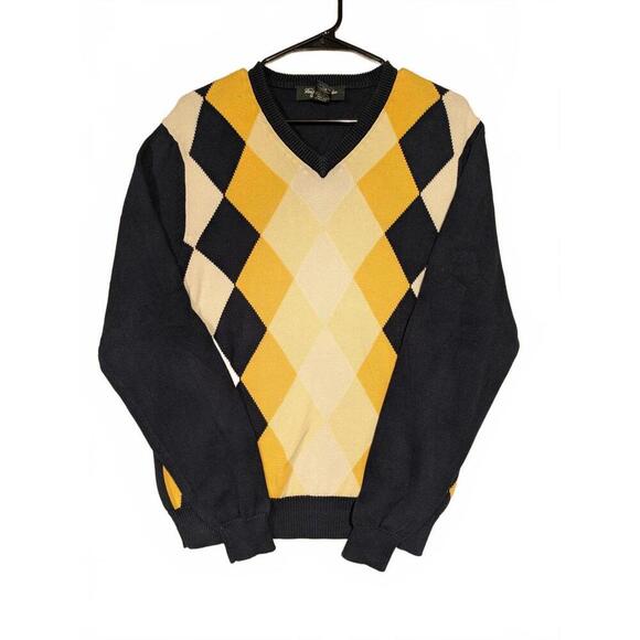 Brooks Brothers Country Club Men's Argyle V-Neck Sweater - Yellow & Navy - Picture 1 of 9